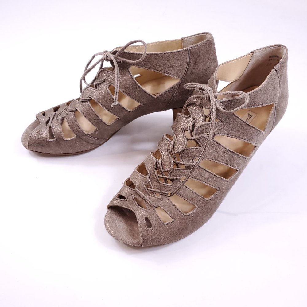 Paul Green Prague Lace Up Peep Toe Bootie Heel Sandals - Picture 6 of 7